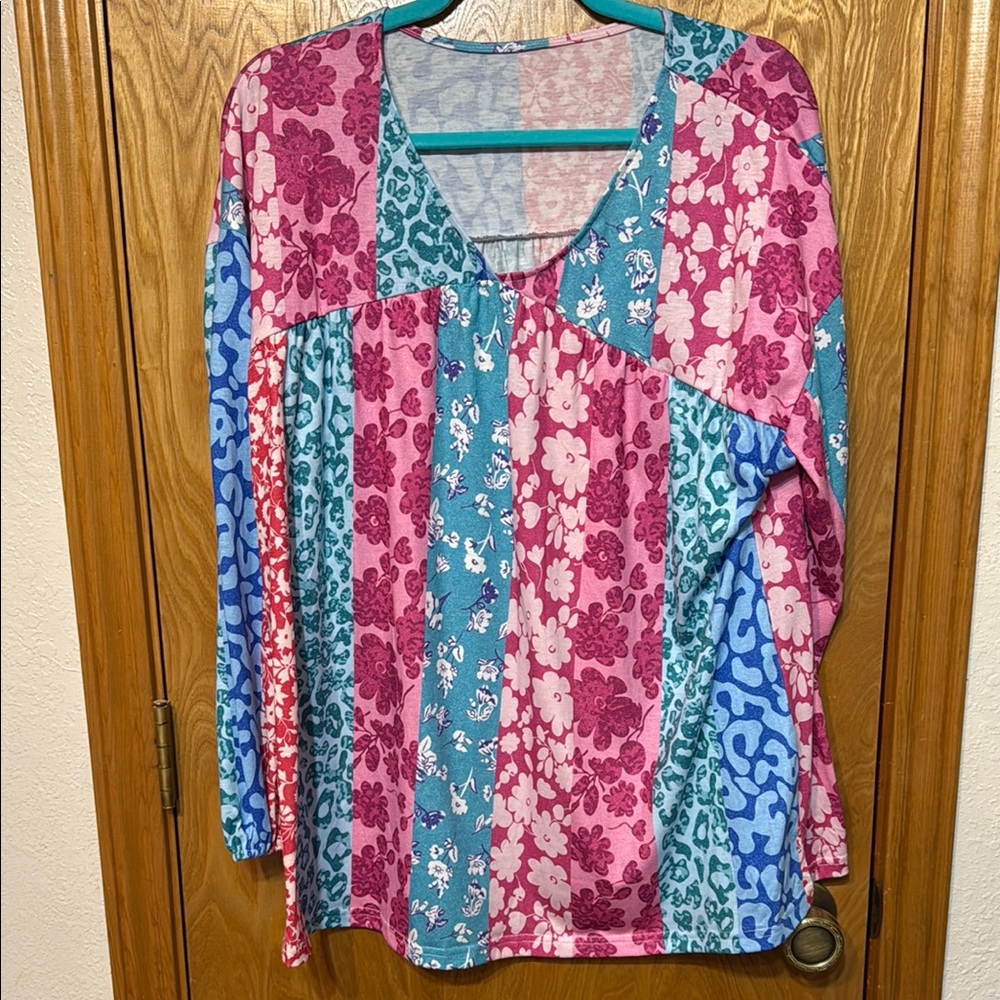 Colorful Floral Patchwork Women's Top